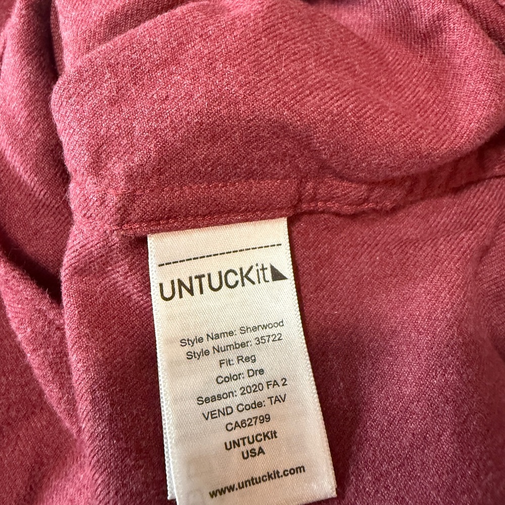 UNTUCKit Sherwood Flannel Shirt Burgundy 100% Cotton Long Sleeve Size XL - Picture 5 of 6